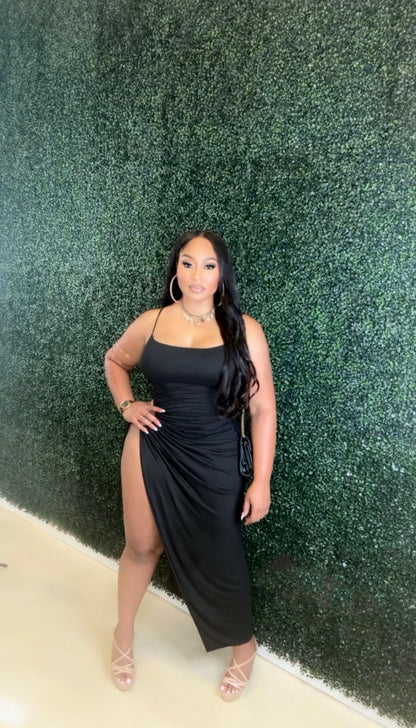 Lethal in Luxe – One Shoulder Slit Dress